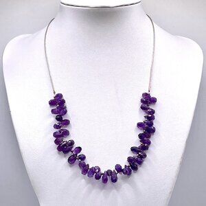 Unique Vintage Y2K Amethyst Purple Gemstone Necklace Faceted Pear Teardrop